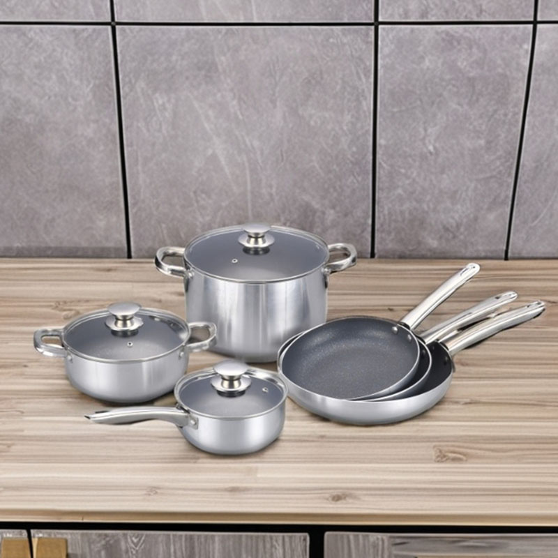Juegos de cocina de acero inoxidable con tapas de vidrio