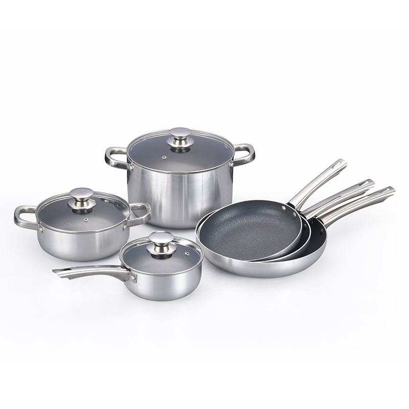 Juegos de cocina de acero inoxidable con tapas de vidrio