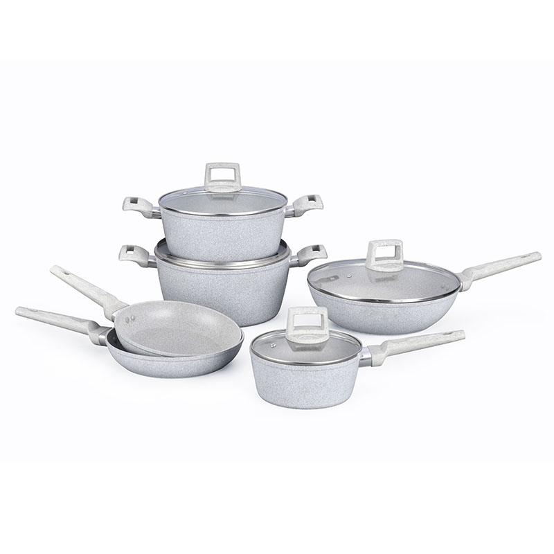 Soft Touch Kitchenware Juego de utensilios de cocina forjados con grano de madera de mármol