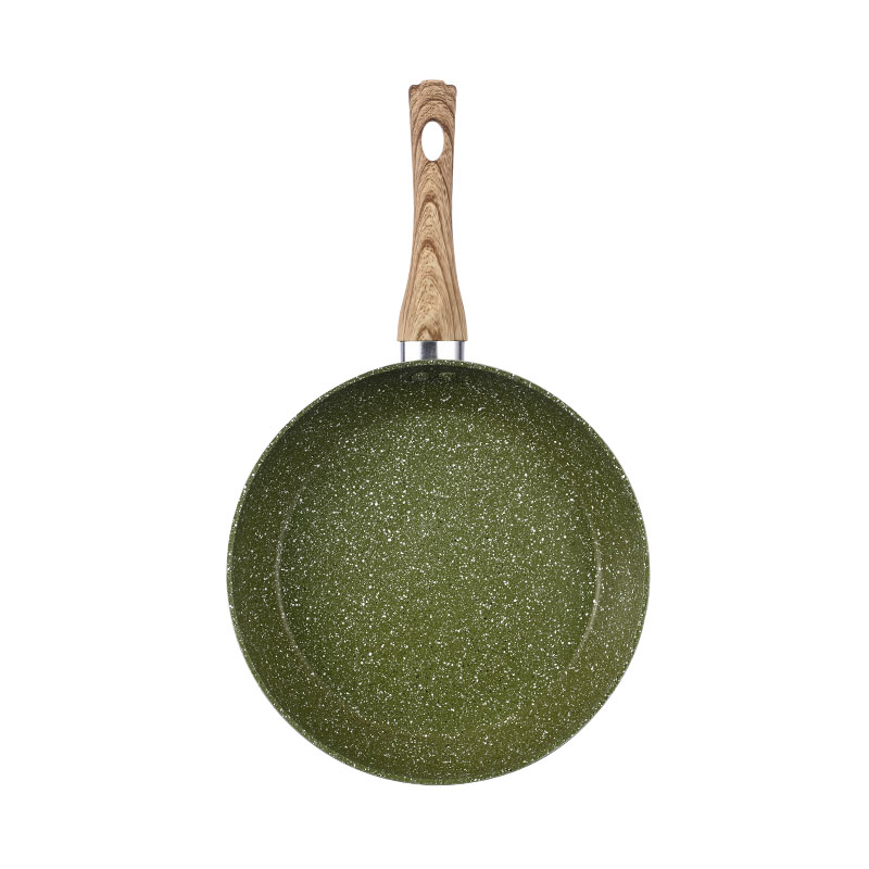Nuevo diseño Wood Grain forjado buenos utensilios de cocina sin palos
