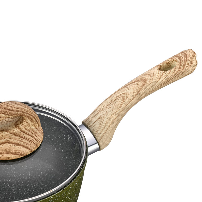 Nuevo diseño Wood Grain forjado buenos utensilios de cocina sin palos