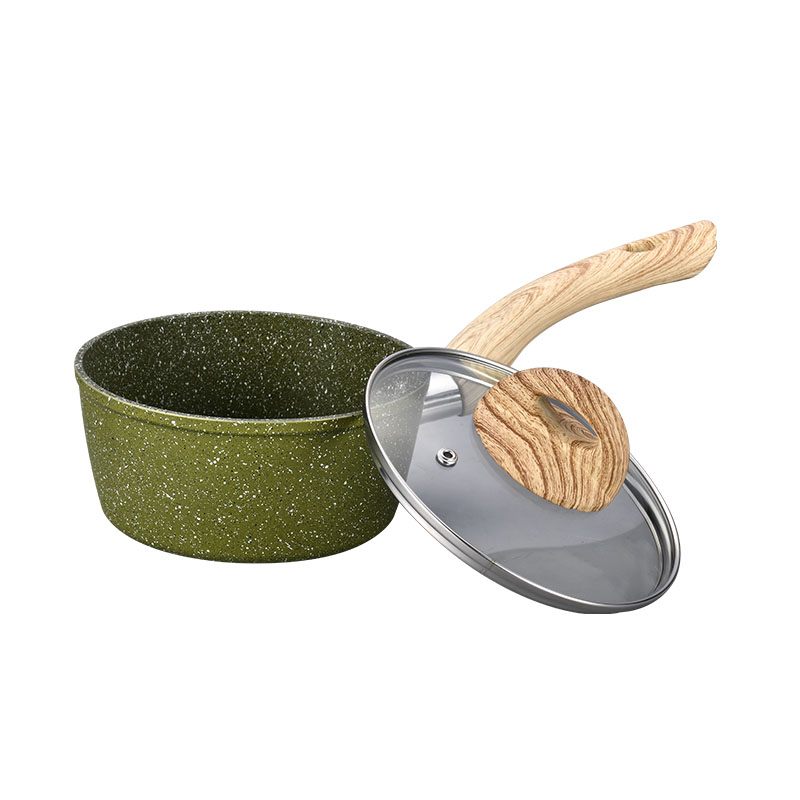 Nuevo diseño Wood Grain forjado buenos utensilios de cocina sin palos