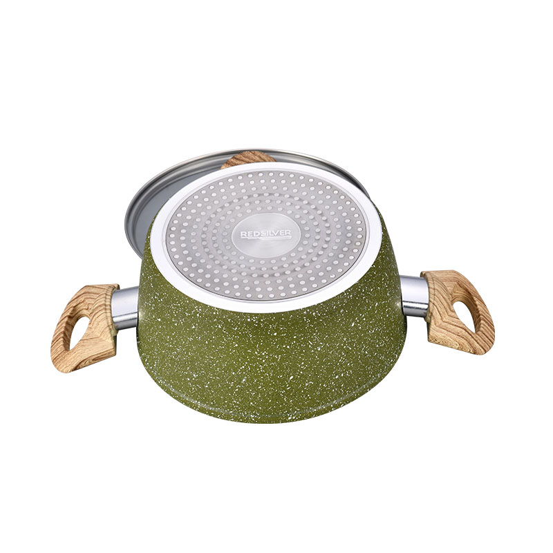 Nuevo diseño Wood Grain forjado buenos utensilios de cocina sin palos