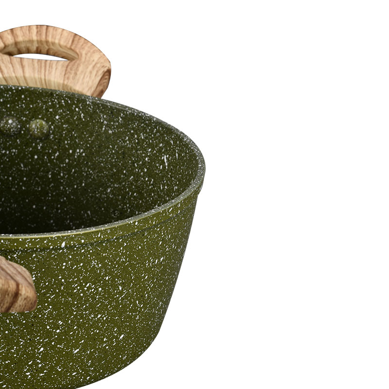 Nuevo diseño Wood Grain forjado buenos utensilios de cocina sin palos