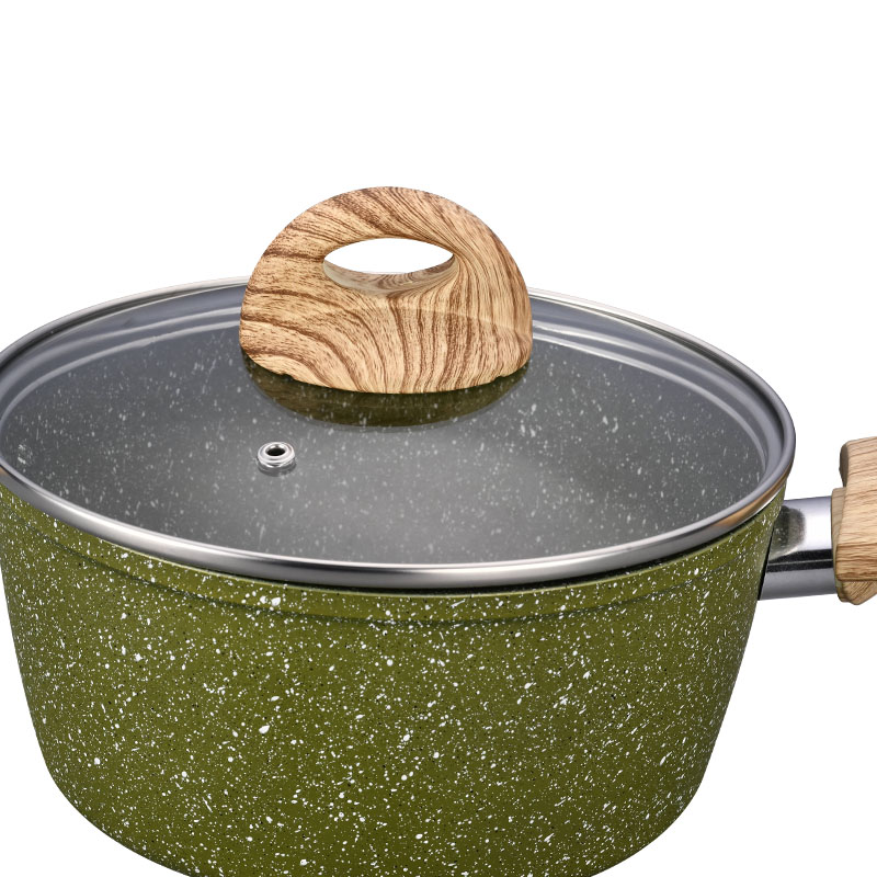 Nuevo diseño Wood Grain forjado buenos utensilios de cocina sin palos