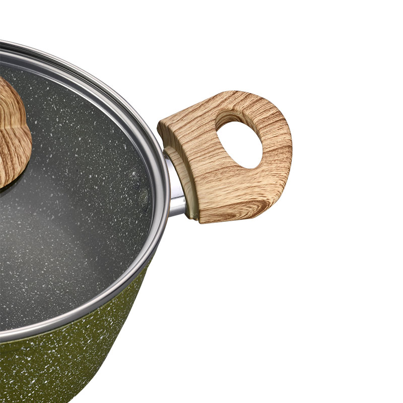 Nuevo diseño Wood Grain forjado buenos utensilios de cocina sin palos