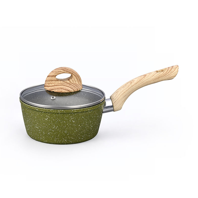 Nuevo diseño Wood Grain forjado buenos utensilios de cocina sin palos