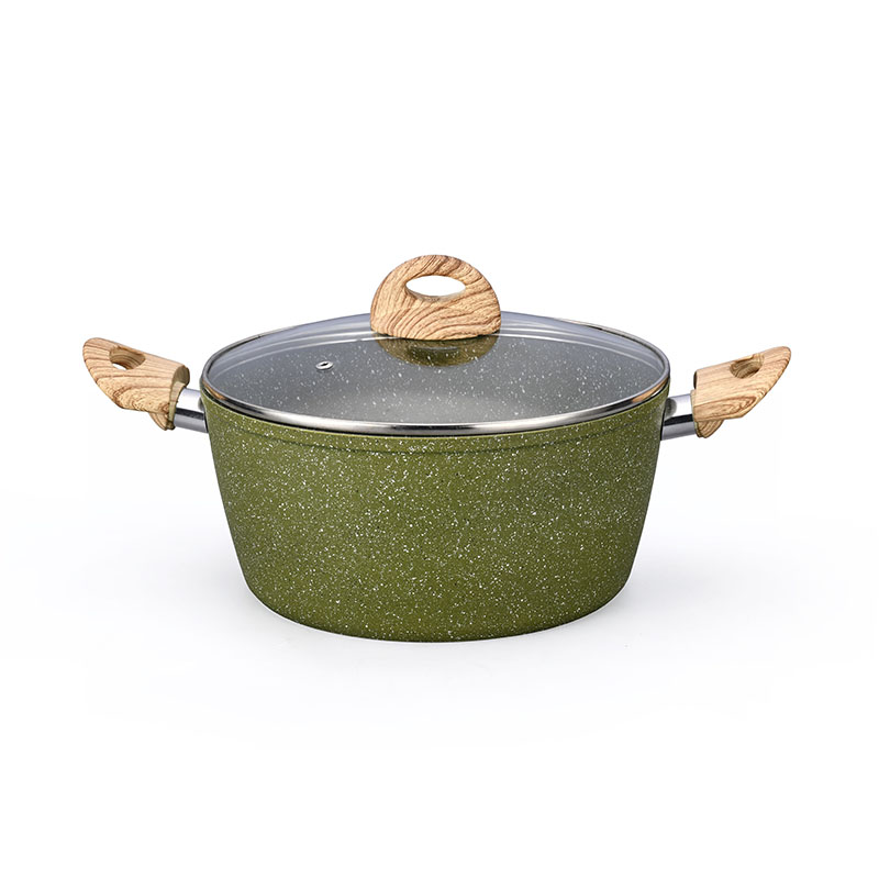 Nuevo diseño Wood Grain forjado buenos utensilios de cocina sin palos