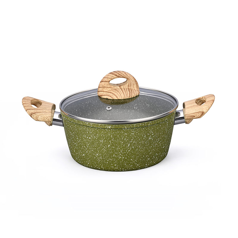 Nuevo diseño Wood Grain forjado buenos utensilios de cocina sin palos