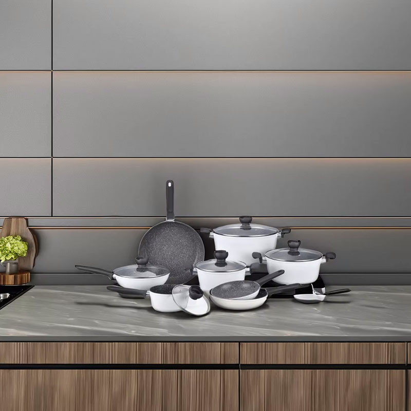 Utensilios de cocina de mango desmontable forjado de grano de madera con laca