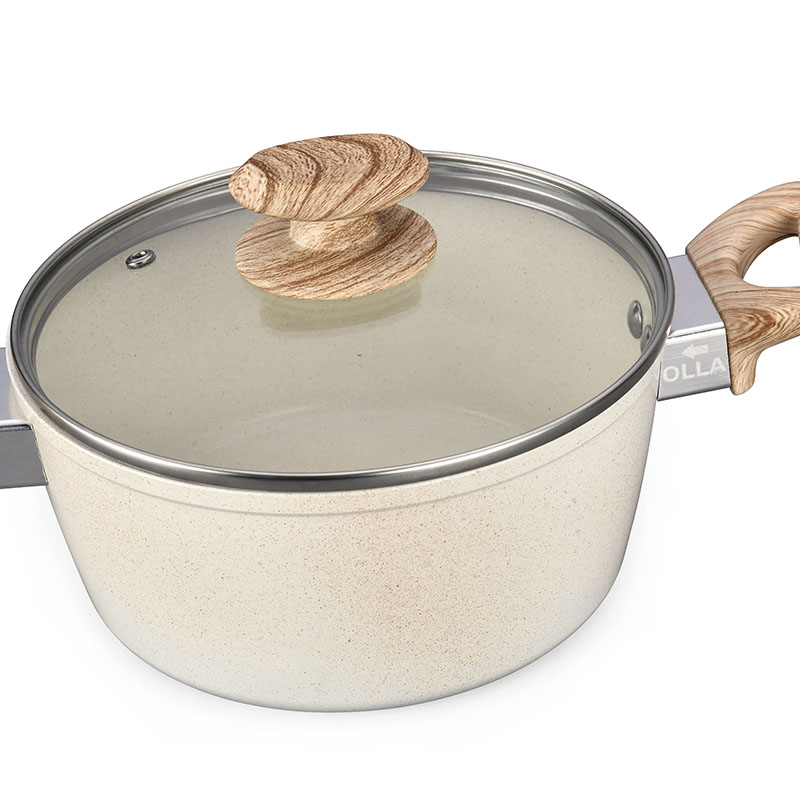 Hoques de cocción de mármol blanco cremoso y sartenes utensilios de cocina forjados