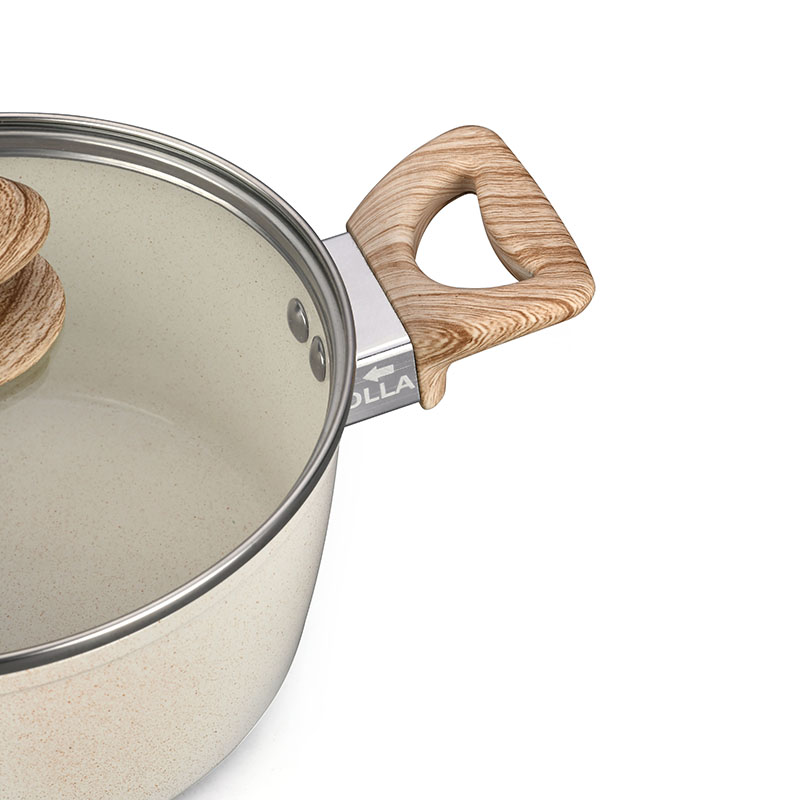 Hoques de cocción de mármol blanco cremoso y sartenes utensilios de cocina forjados