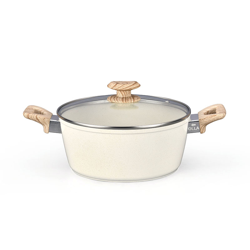 Hoques de cocción de mármol blanco cremoso y sartenes utensilios de cocina forjados
