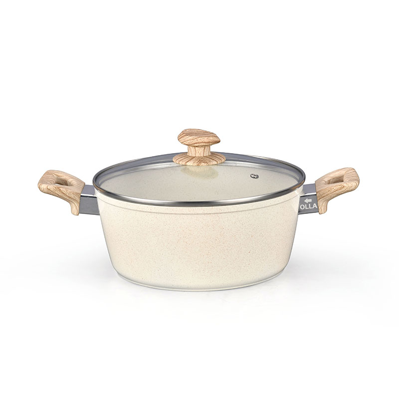 Hoques de cocción de mármol blanco cremoso y sartenes utensilios de cocina forjados
