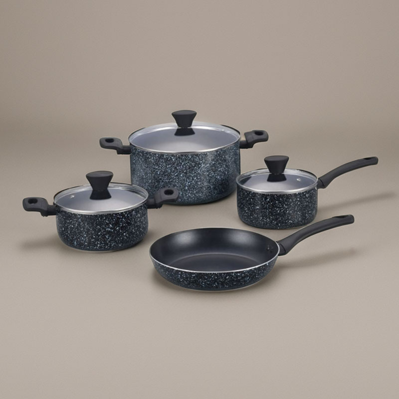 Potes de cocina negros negros premium sin hojas de cocina presionadas