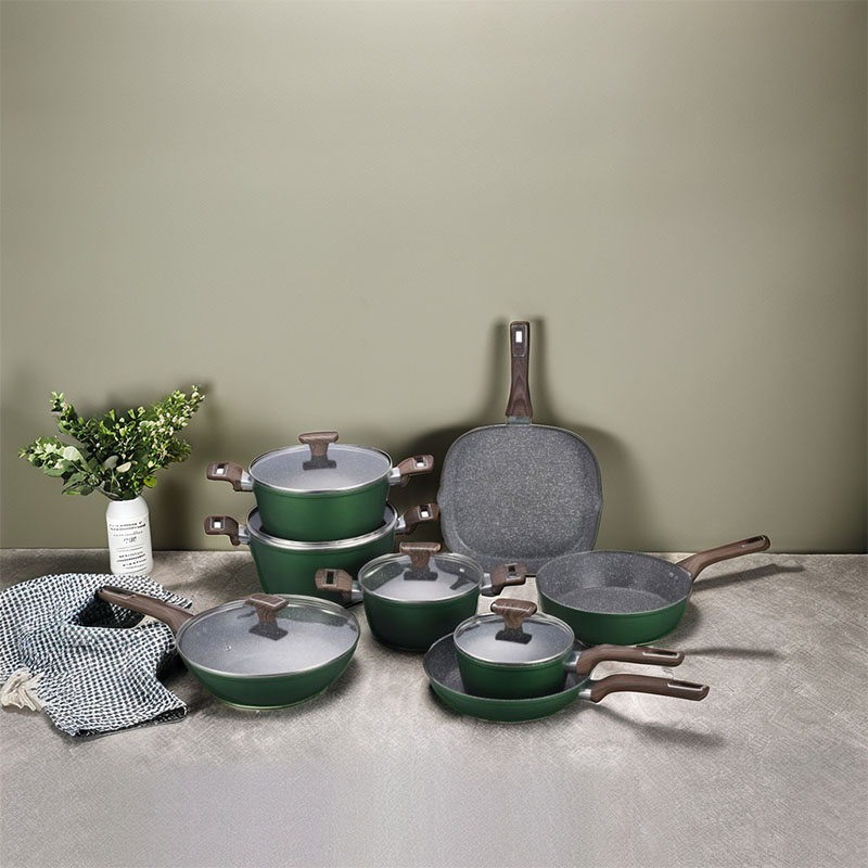 Hoques de cocción sin palos de piedra gris oscuro utensilios de cocina forjados