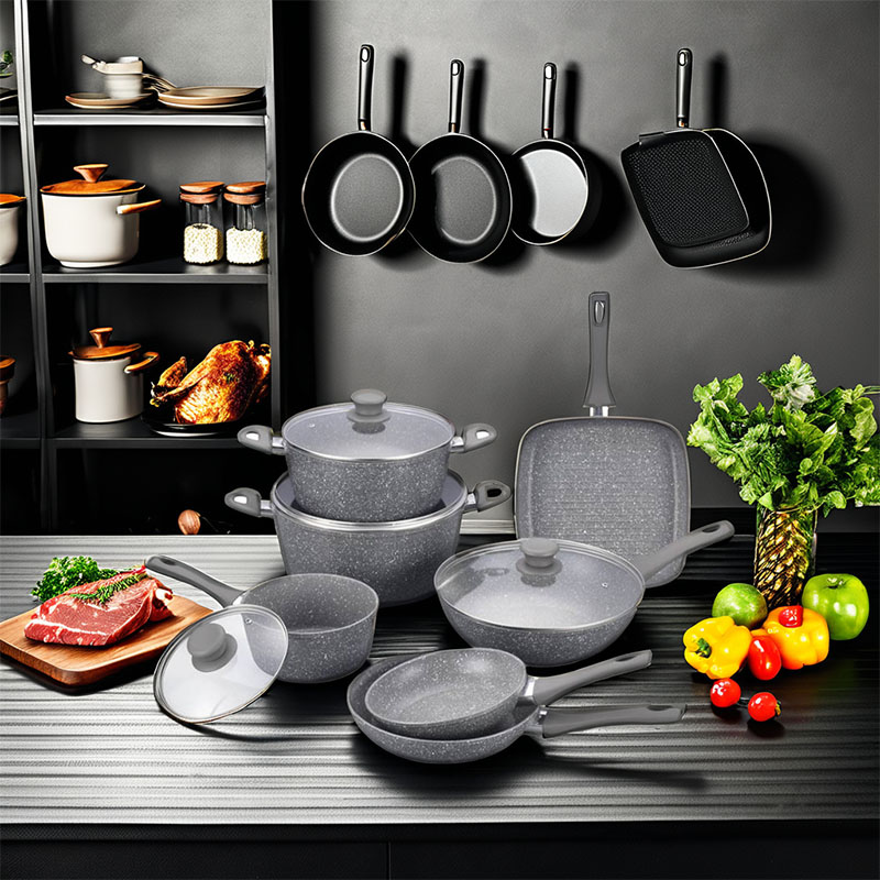 Juegos de cocina de mármol suave táctil con toque forjado