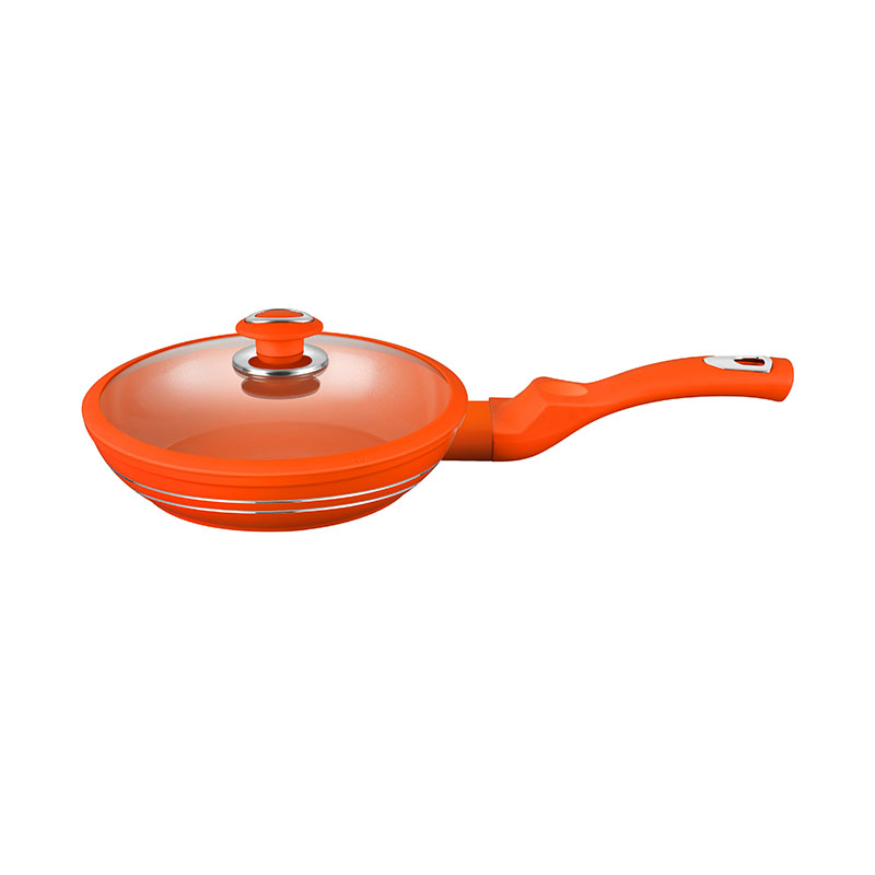 Orange cerámica y sartenes juego de utensilios de cocina forjados antiadherentes