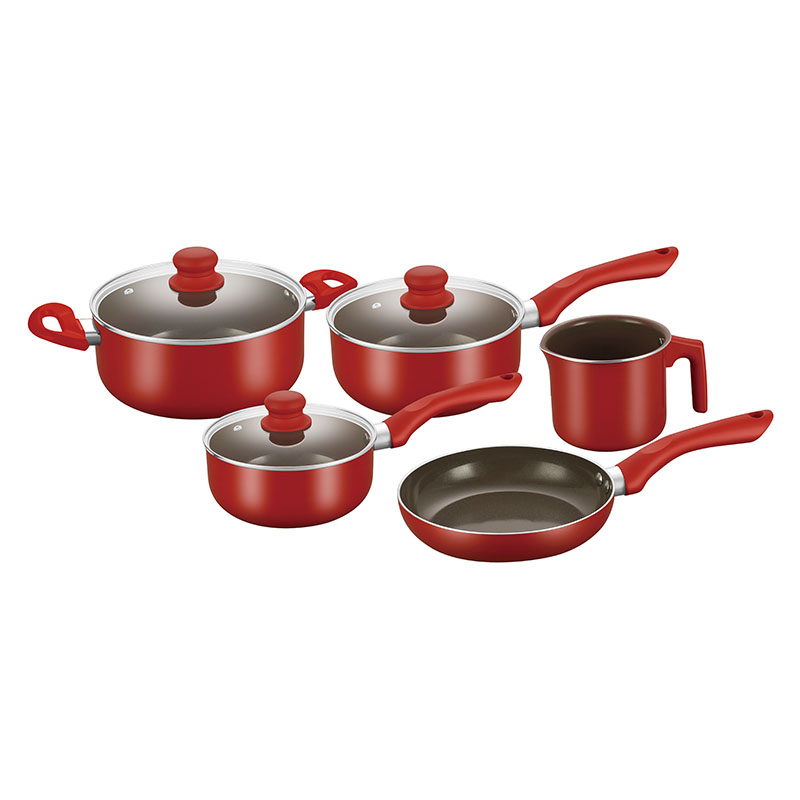 Utensilios de cocina de olla roja con tapas de vidrio