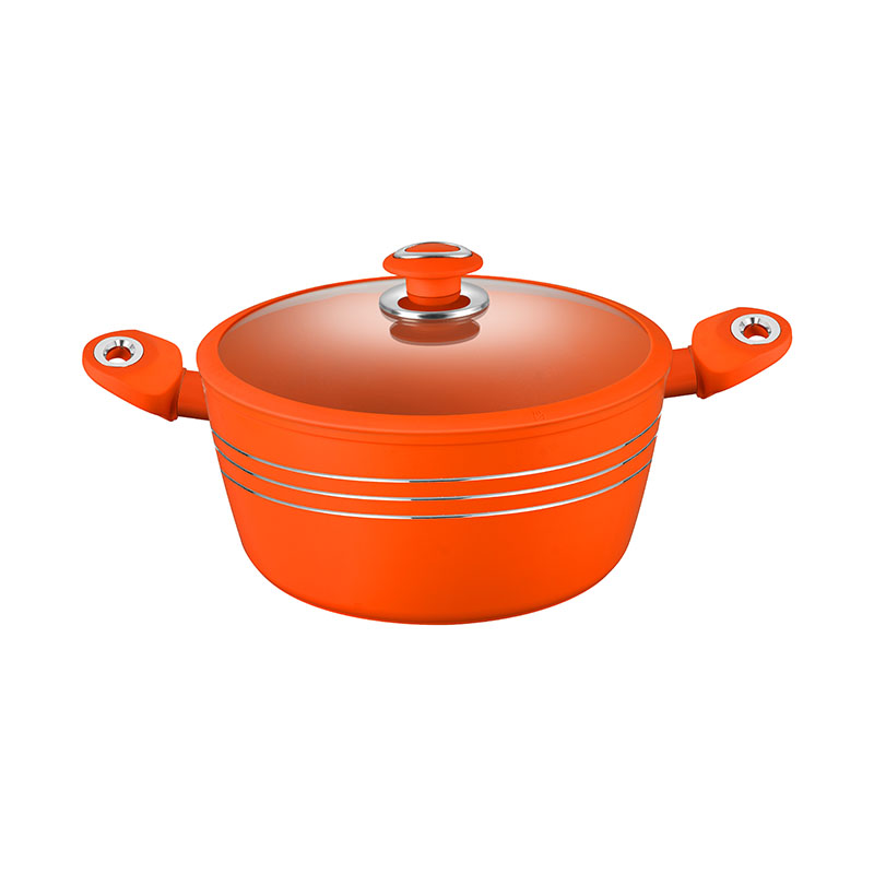 Orange cerámica y sartenes juego de utensilios de cocina forjados antiadherentes