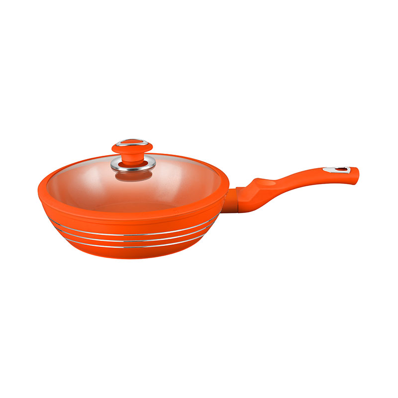 Orange cerámica y sartenes juego de utensilios de cocina forjados antiadherentes
