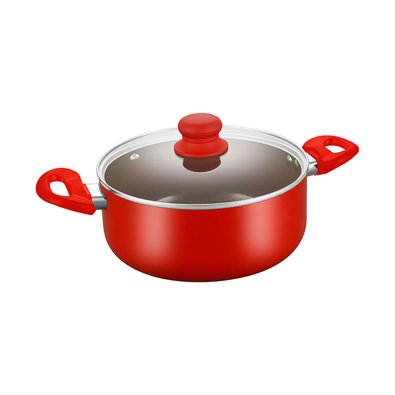 Utensilios de cocina de olla roja con tapas de vidrio