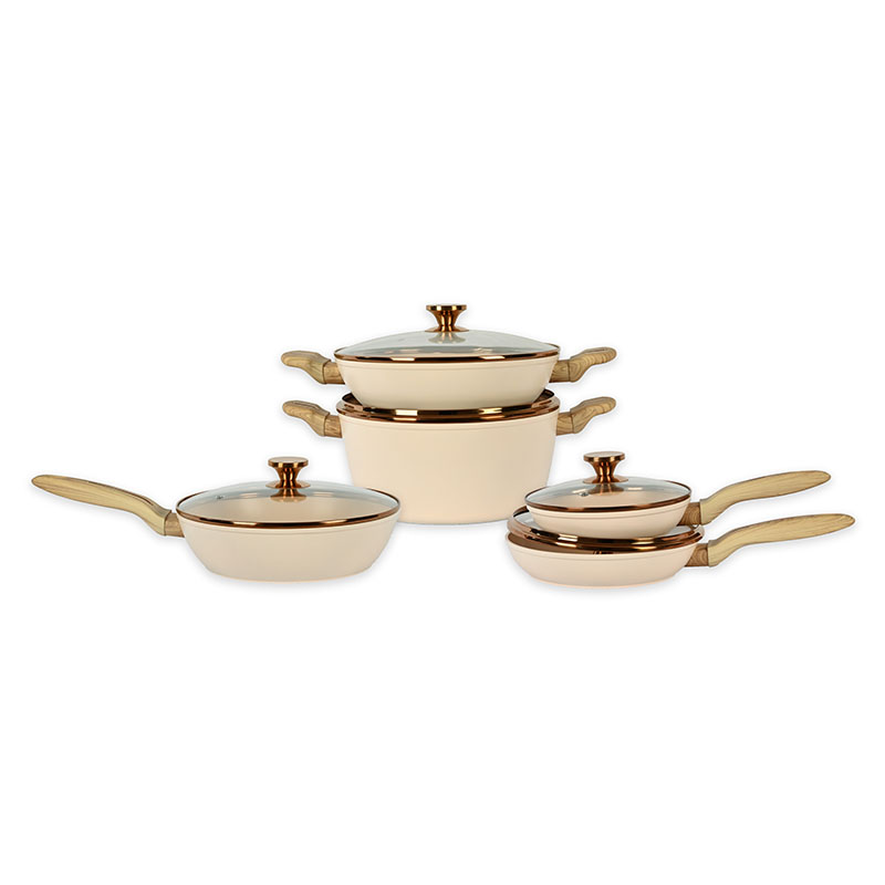 Telamon beige utensilios de cocina con accesorios de borde dorado