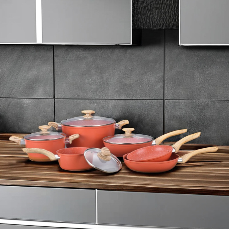 Telamon Tangerine Marble Coating Cookware de coches de cocina