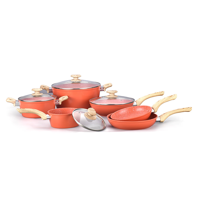 Telamon Tangerine Marble Coating Cookware de coches de cocina